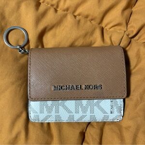 Michael Kors Tan and White Card Holder with Two-Tone Design and Compact Size